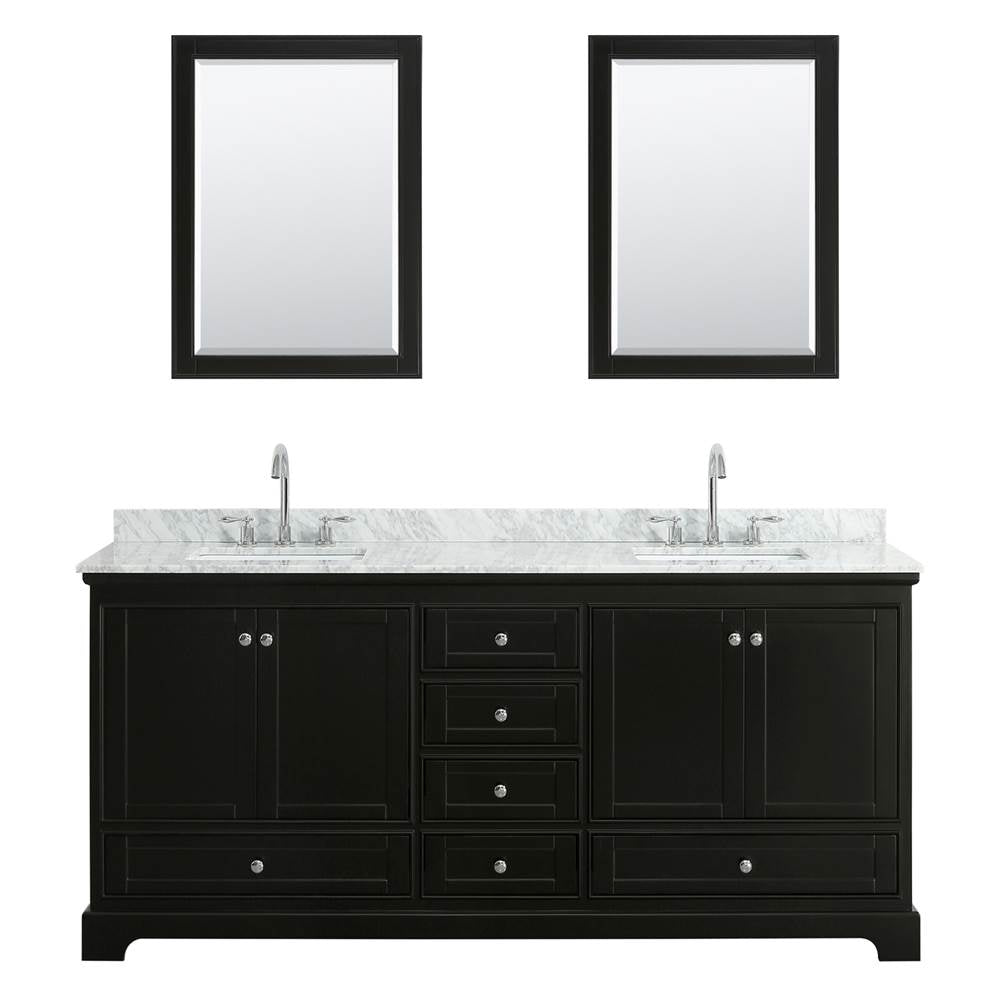 Deborah 80 Inch Double Bathroom Vanity in Dark Espresso, White Carrara Marble Countertop, Undermount Square Sinks, and Medicine Cabinets