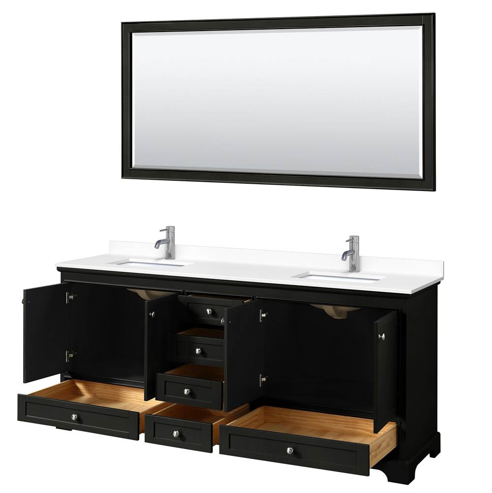 Deborah 80 Inch Double Bathroom Vanity in Dark Espresso, White Cultured Marble Countertop, Undermount Square Sinks, 70 Inch Mirror