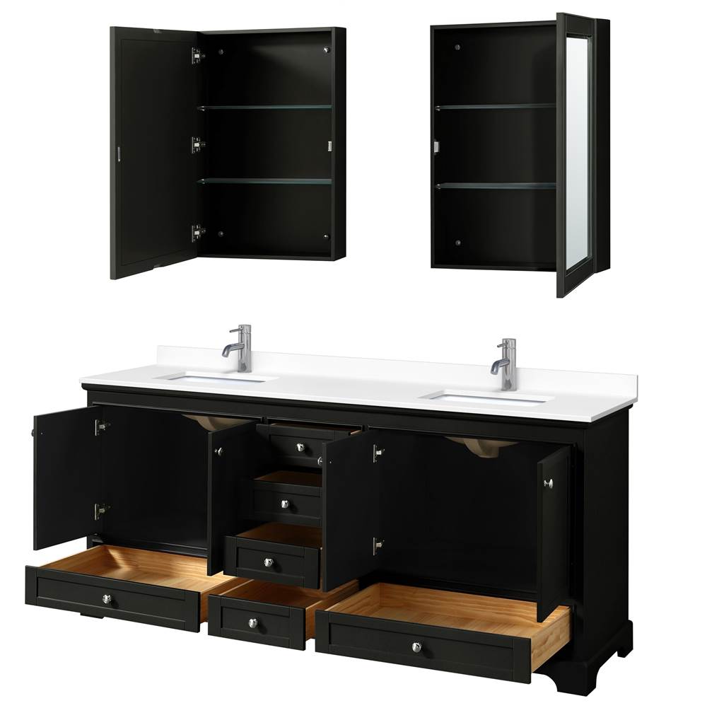 Deborah 80 Inch Double Bathroom Vanity in Dark Espresso, White Cultured Marble Countertop, Undermount Square Sinks, Medicine Cabinets