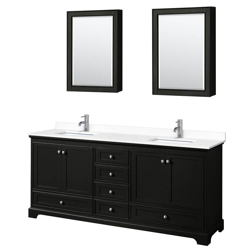 Wyndham Collection - Deborah 80 Inch Double Bathroom Vanity in Dark Espresso, White Cultured Marble Countertop, Undermount Square Sinks, Medicine Cabinets