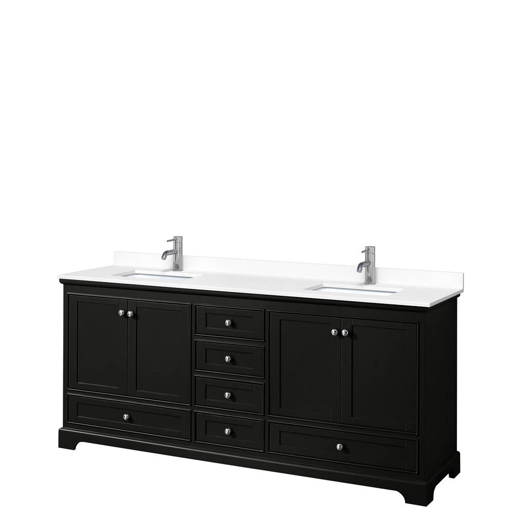 Wyndham Collection - Deborah 80 Inch Double Bathroom Vanity in Dark Espresso, White Cultured Marble Countertop, Undermount Square Sinks, No Mirrors