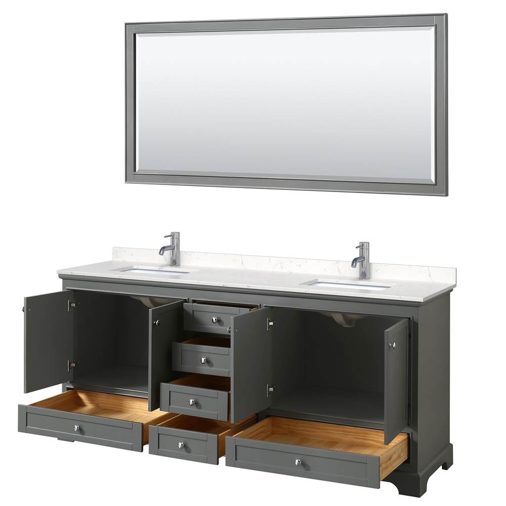 Deborah 80 Inch Double Bathroom Vanity in Dark Gray, Carrara Cultured Marble Countertop, Undermount Square Sinks, 70 Inch Mirror