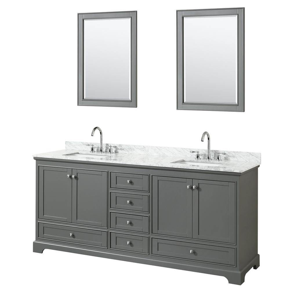 Wyndham Collection - Deborah 80 Inch Double Bathroom Vanity in Dark Gray, White Carrara Marble Countertop, Undermount Square Sinks, and 24 Inch Mirrors - Dark Gray