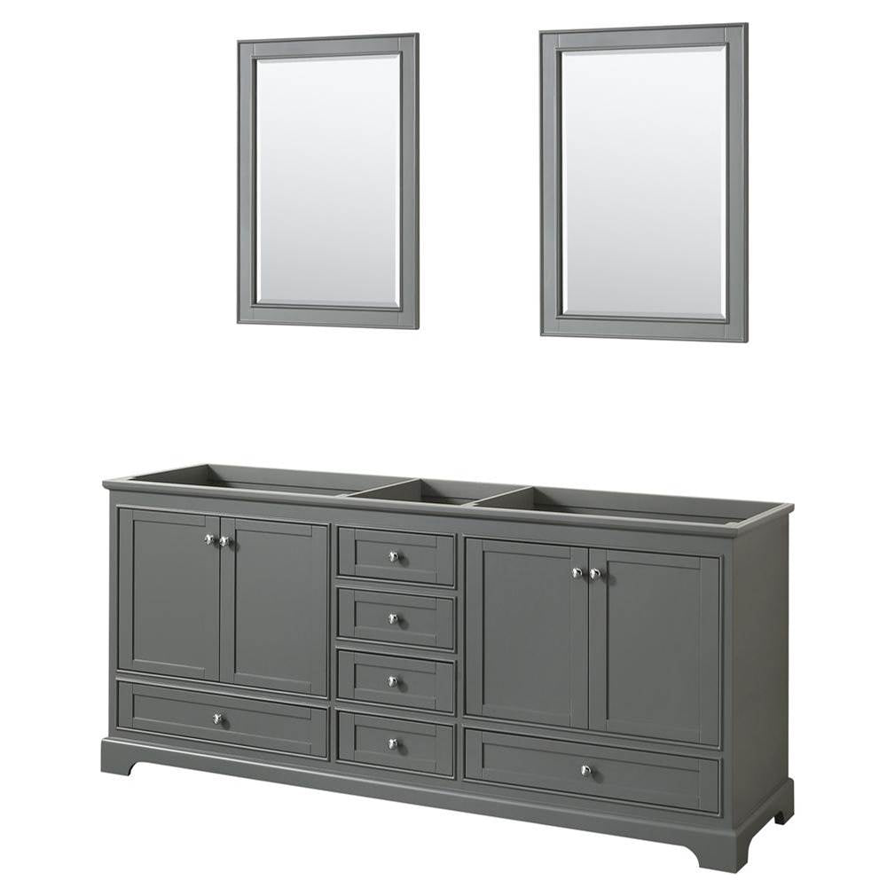 Wyndham Collection - Deborah 80 Inch Double Bathroom Vanity in Dark Gray, No Countertop, No Sinks, and 24 Inch Mirrors - Dark Gray