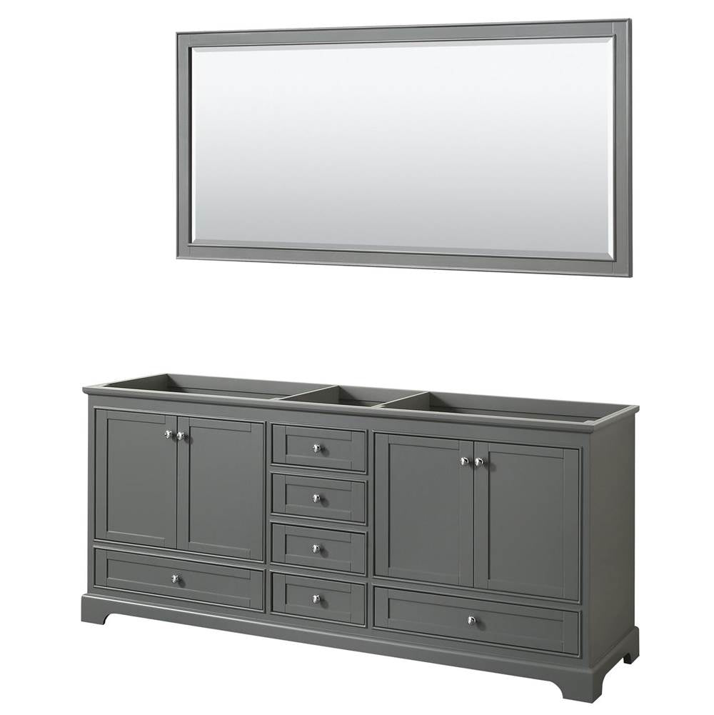 Wyndham Collection - Deborah 80 Inch Double Bathroom Vanity in Dark Gray, No Countertop, No Sinks, and 70 Inch Mirror - Dark Gray