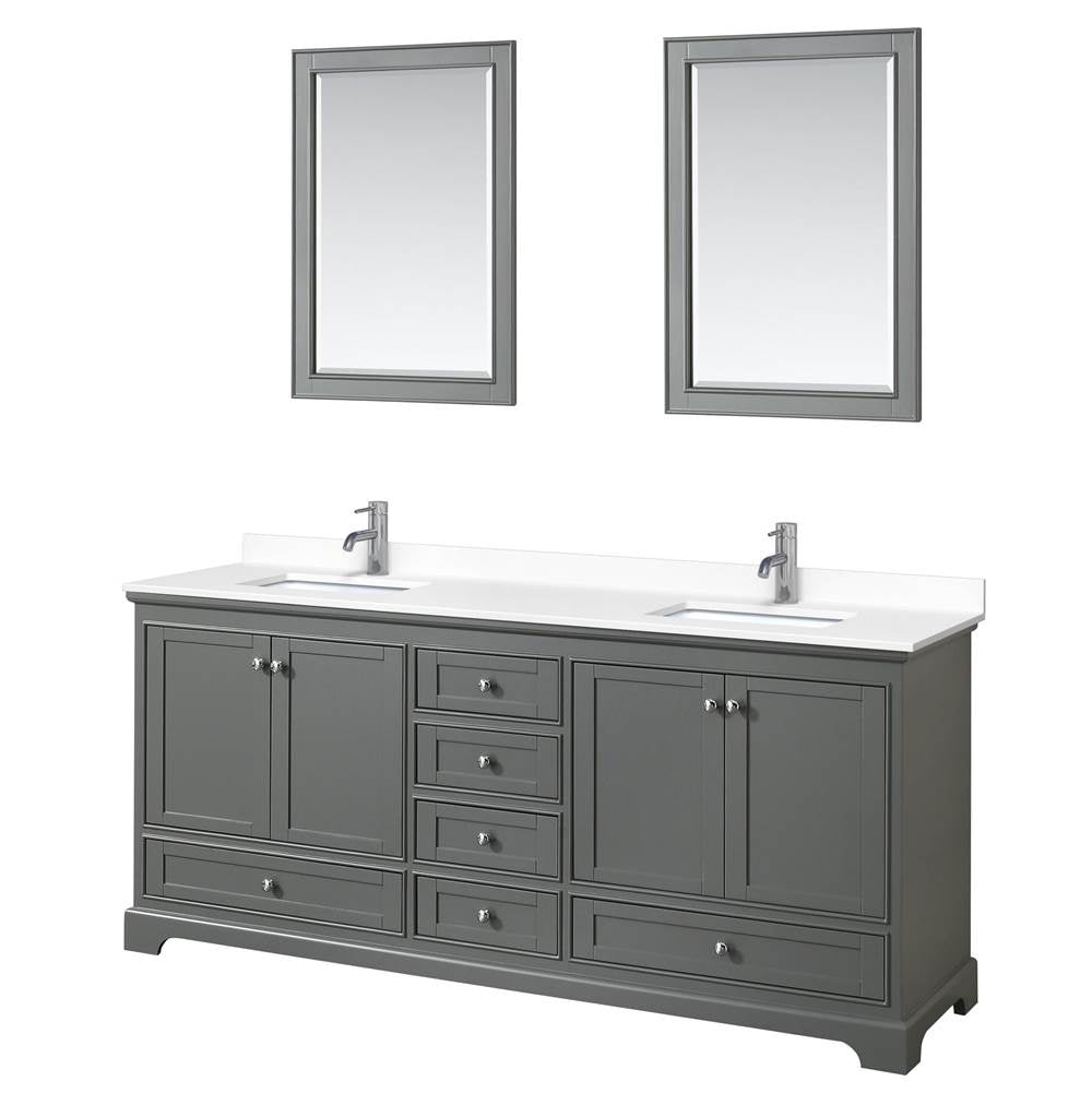 Wyndham Collection - Deborah 80 Inch Double Bathroom Vanity in Dark Gray, White Cultured Marble Countertop, Undermount Square Sinks, 24 Inch Mirrors