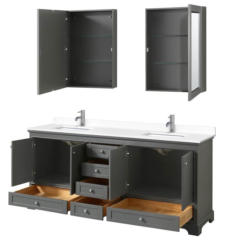 Deborah 80 Inch Double Bathroom Vanity in Dark Gray, White Cultured Marble Countertop, Undermount Square Sinks, Medicine Cabinets