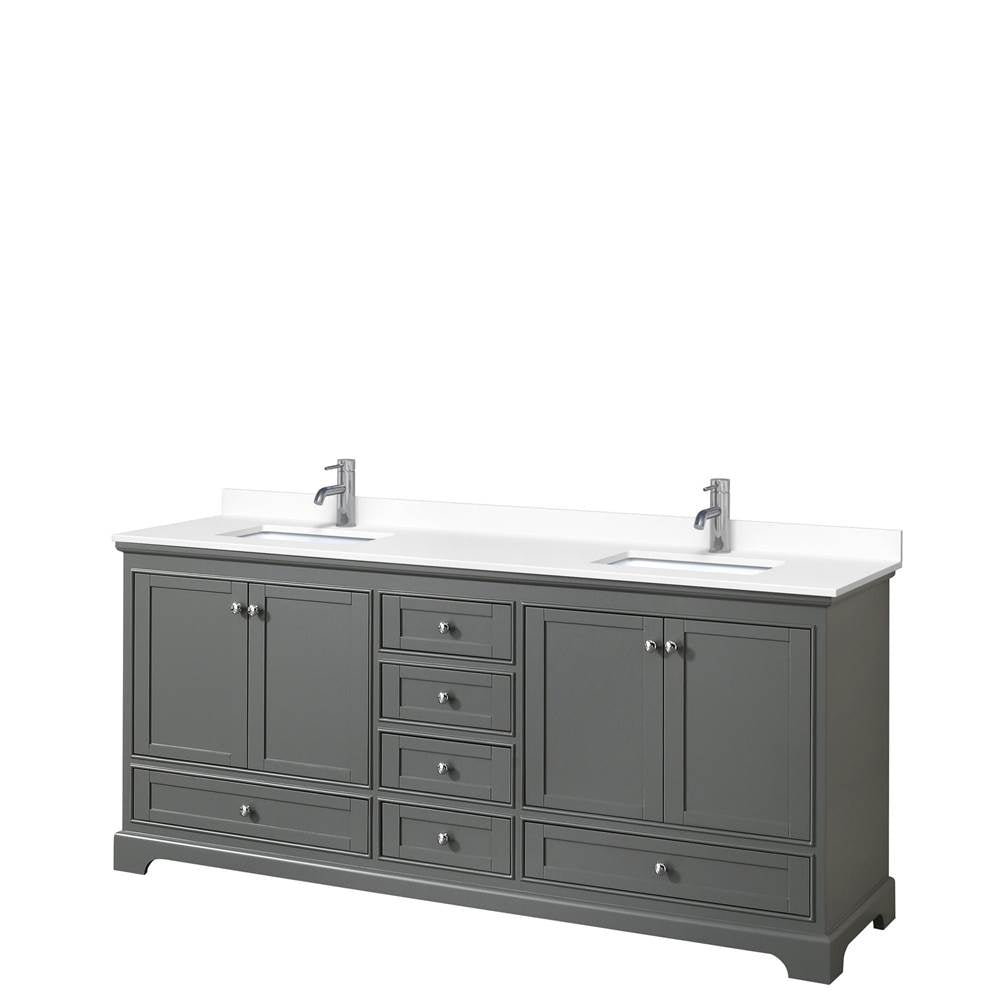 Wyndham Collection - Deborah 80 Inch Double Bathroom Vanity in Dark Gray, White Cultured Marble Countertop, Undermount Square Sinks, No Mirrors