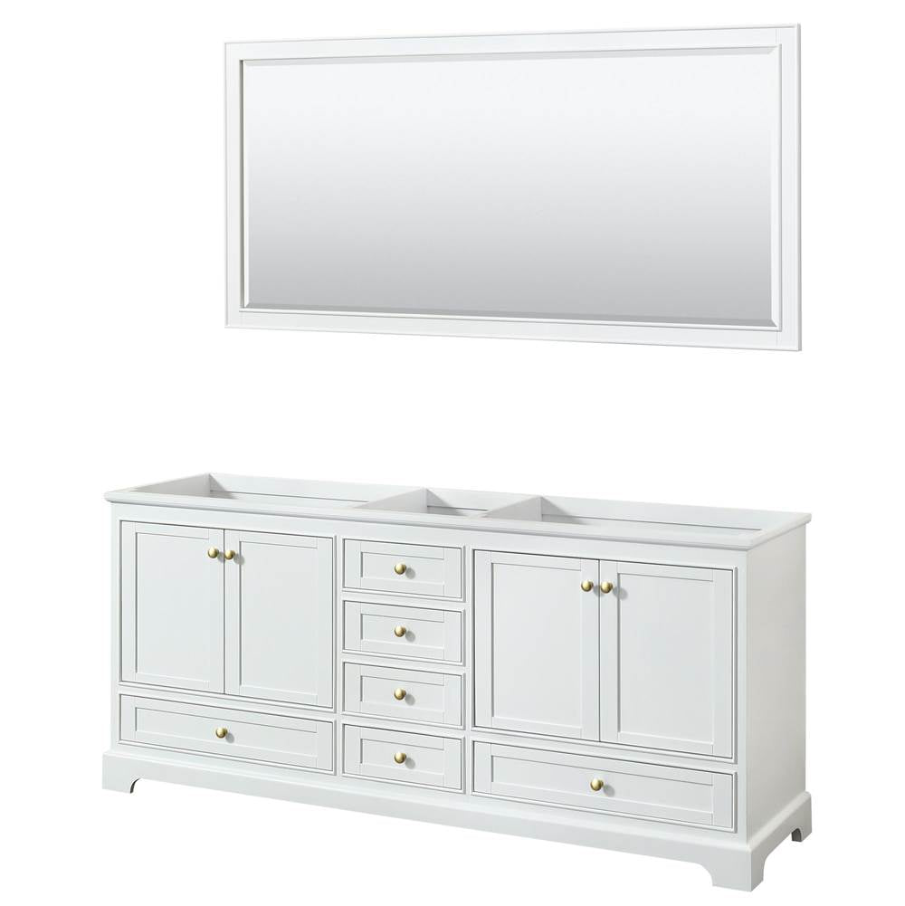 Wyndham Collection - Deborah 80 Inch Double Bathroom Vanity in White, No Countertop, No Sinks, Brushed Gold Trim, 70 Inch Mirror