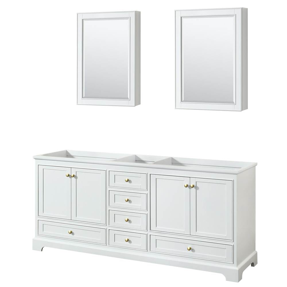 Wyndham Collection - Deborah 80 Inch Double Bathroom Vanity in White, No Countertop, No Sinks, Brushed Gold Trim, Medicine Cabinets