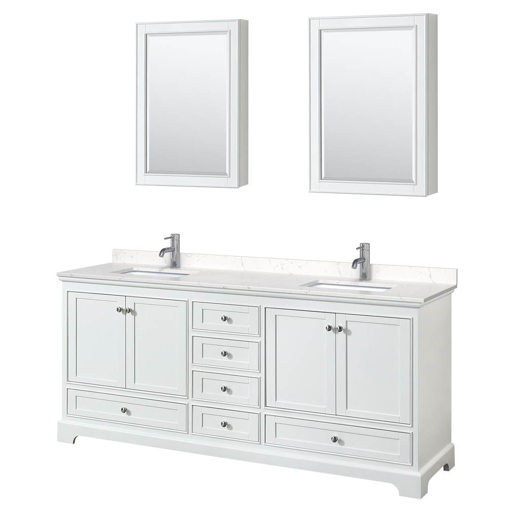 Wyndham Collection - Deborah 80 Inch Double Bathroom Vanity in White, Carrara Cultured Marble Countertop, Undermount Square Sinks, Medicine Cabinets