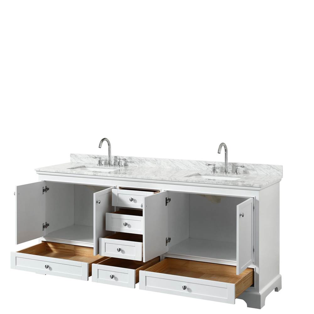 Deborah 80 Inch Double Bathroom Vanity in Dark Espresso, White Carrara Marble Countertop, Undermount Square Sinks, and No Mirrors