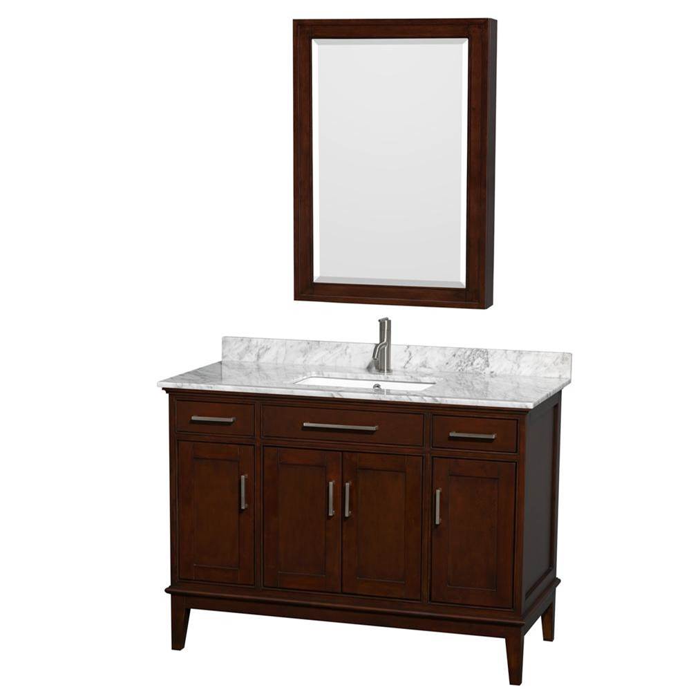 Wyndham Collection - Hatton 48 Inch Single Bathroom Vanity in Dark Chestnut, White Carrara Marble Countertop, Undermount Square Sink, and Medicine Cabinet - Dark Chestnut