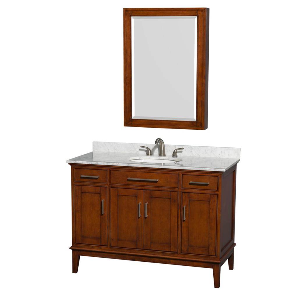 Wyndham Collection - Hatton 48 Inch Single Bathroom Vanity in Light Chestnut, White Carrara Marble Countertop, Undermount Oval Sink, and Medicine Cabinet - Light Chestnut