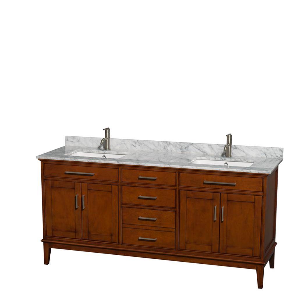 Wyndham Collection - Hatton 72 Inch Double Bathroom Vanity in Light Chestnut, White Carrara Marble Countertop, Undermount Square Sinks, and No Mirror - Light Chestnut