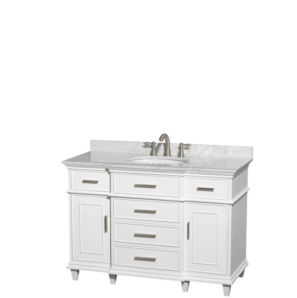 Wyndham Collection - Berkeley 48 Inch Single Bathroom Vanity in White with White Carrara Marble Top with White Undermount Oval Sink and No Mirror - White
