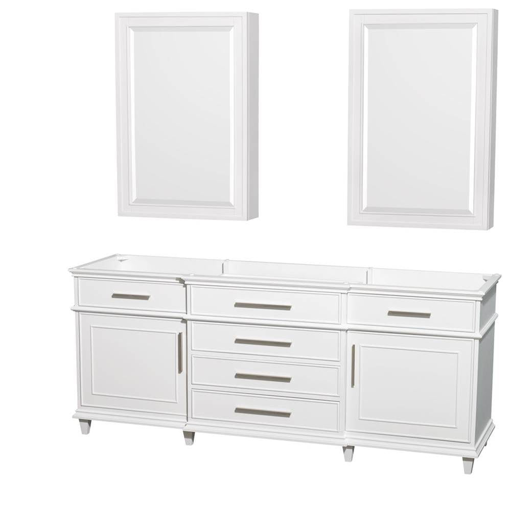 Wyndham Collection - Berkeley 80 Inch Double Bathroom Vanity in White, No Countertop, No Sinks, 24 Inch Medicine Cabinets - White