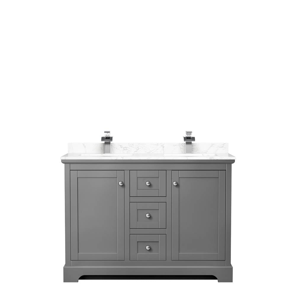 Avery 48 Inch Double Bathroom Vanity in Dark Gray, Dark-Vein Carrara Cultured Marble Countertop, Undermount Square Sinks, No Mirror
