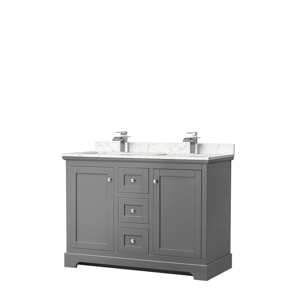 Wyndham Collection - Avery 48 Inch Double Bathroom Vanity in Dark Gray, Dark-Vein Carrara Cultured Marble Countertop, Undermount Square Sinks, No Mirror