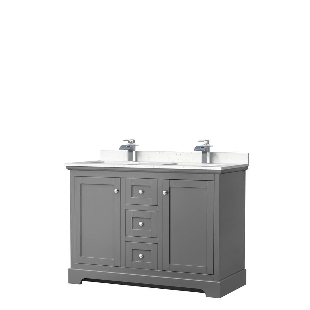 Wyndham Collection - Avery 48 Inch Double Bathroom Vanity in Dark Gray, Carrara Cultured Marble Countertop, Undermount Square Sinks, No Mirror