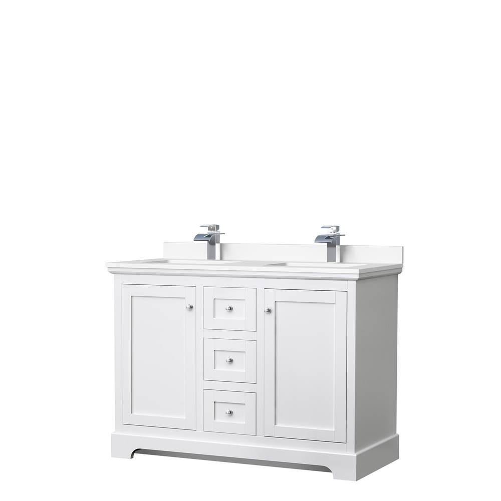 Wyndham Collection - Avery 48 Inch Double Bathroom Vanity in White, White Cultured Marble Countertop, Undermount Square Sinks, No Mirror