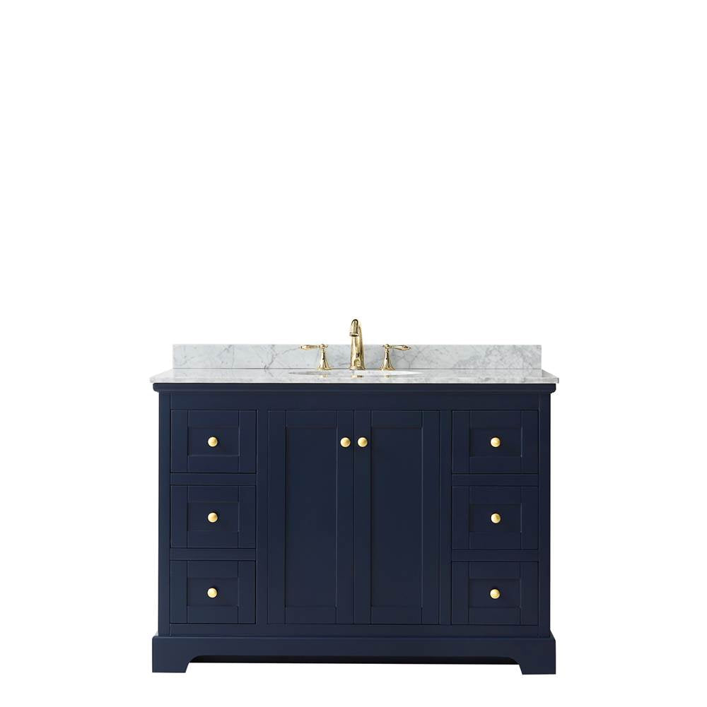 Avery 48 Inch Single Bathroom Vanity in Dark Blue, White Carrara Marble Countertop, Undermount Oval Sink, and No Mirror