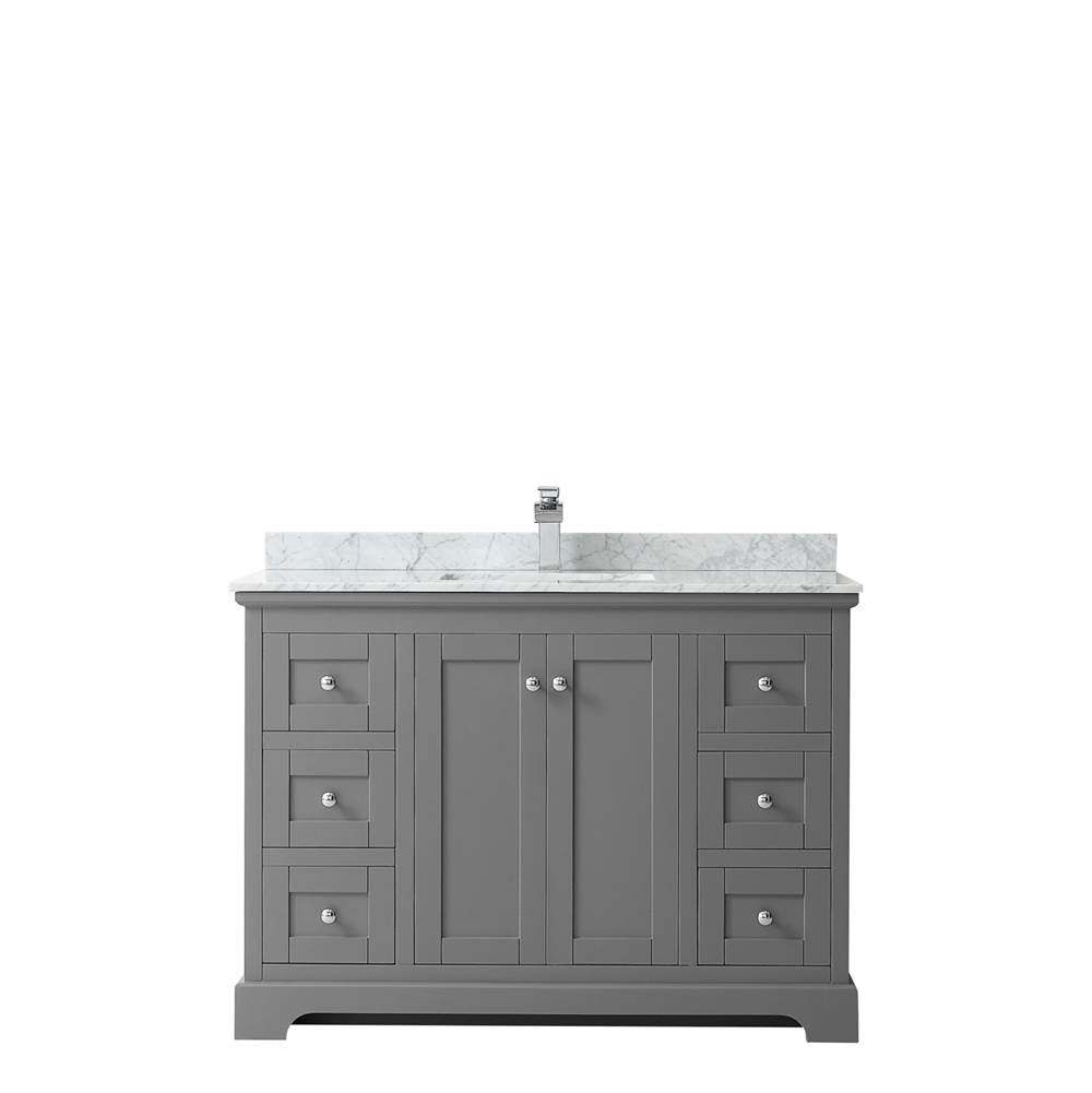 Avery 48 Inch Single Bathroom Vanity in Dark Blue, White Carrara Marble Countertop, Undermount Square Sink, and No Mirror