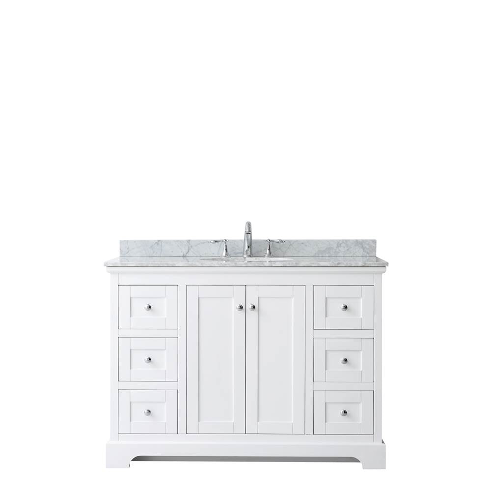 Avery 48 Inch Single Bathroom Vanity in Dark Blue, White Carrara Marble Countertop, Undermount Oval Sink, and No Mirror