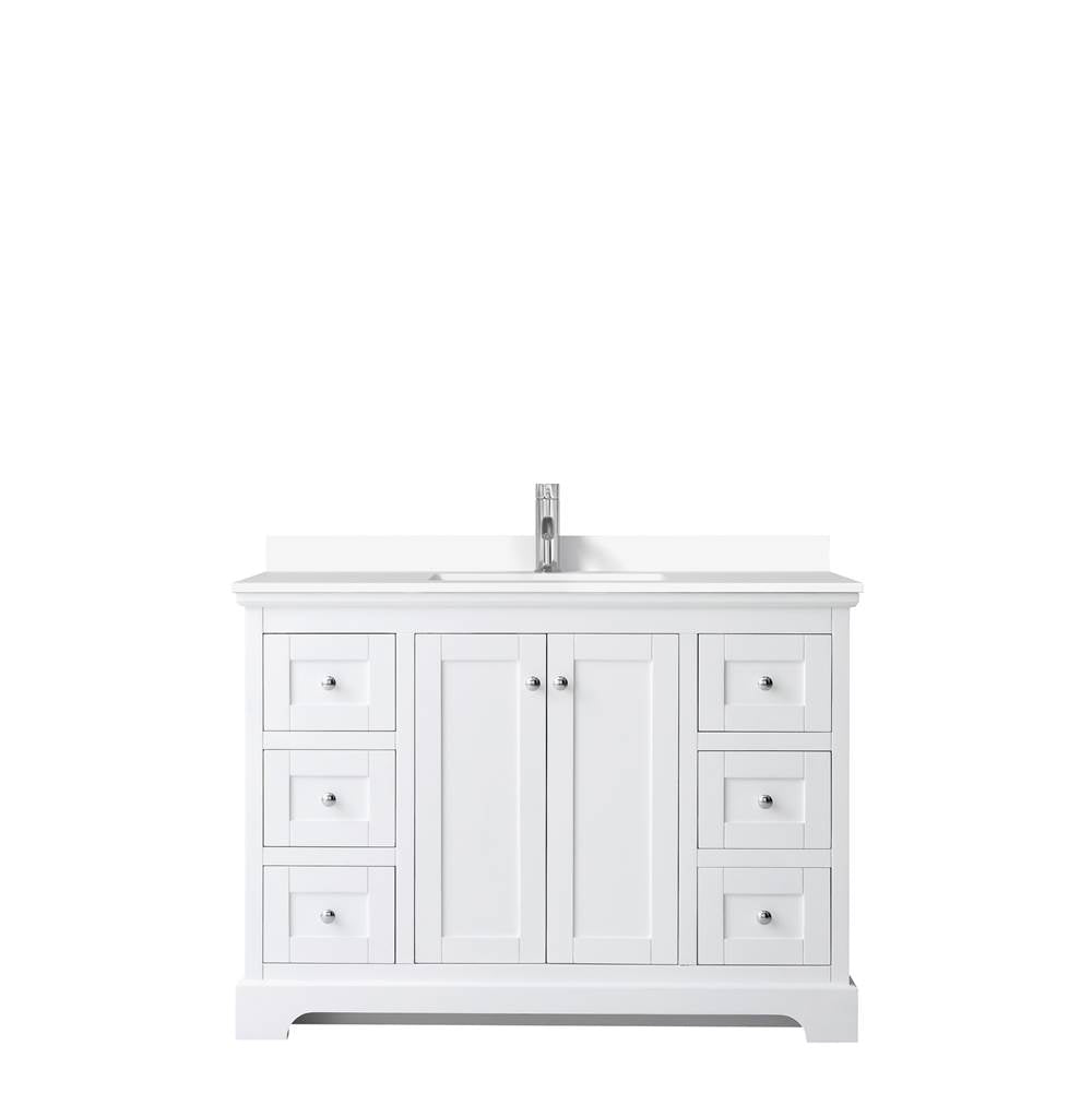 Avery 48 Inch Single Bathroom Vanity in White, White Cultured Marble Countertop, Undermount Square Sink, No Mirror