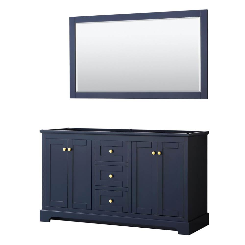 Wyndham Collection - Avery 60 Inch Double Bathroom Vanity in Dark Blue, No Countertop, No Sinks, and 58 Inch Mirror - Dark Blue
