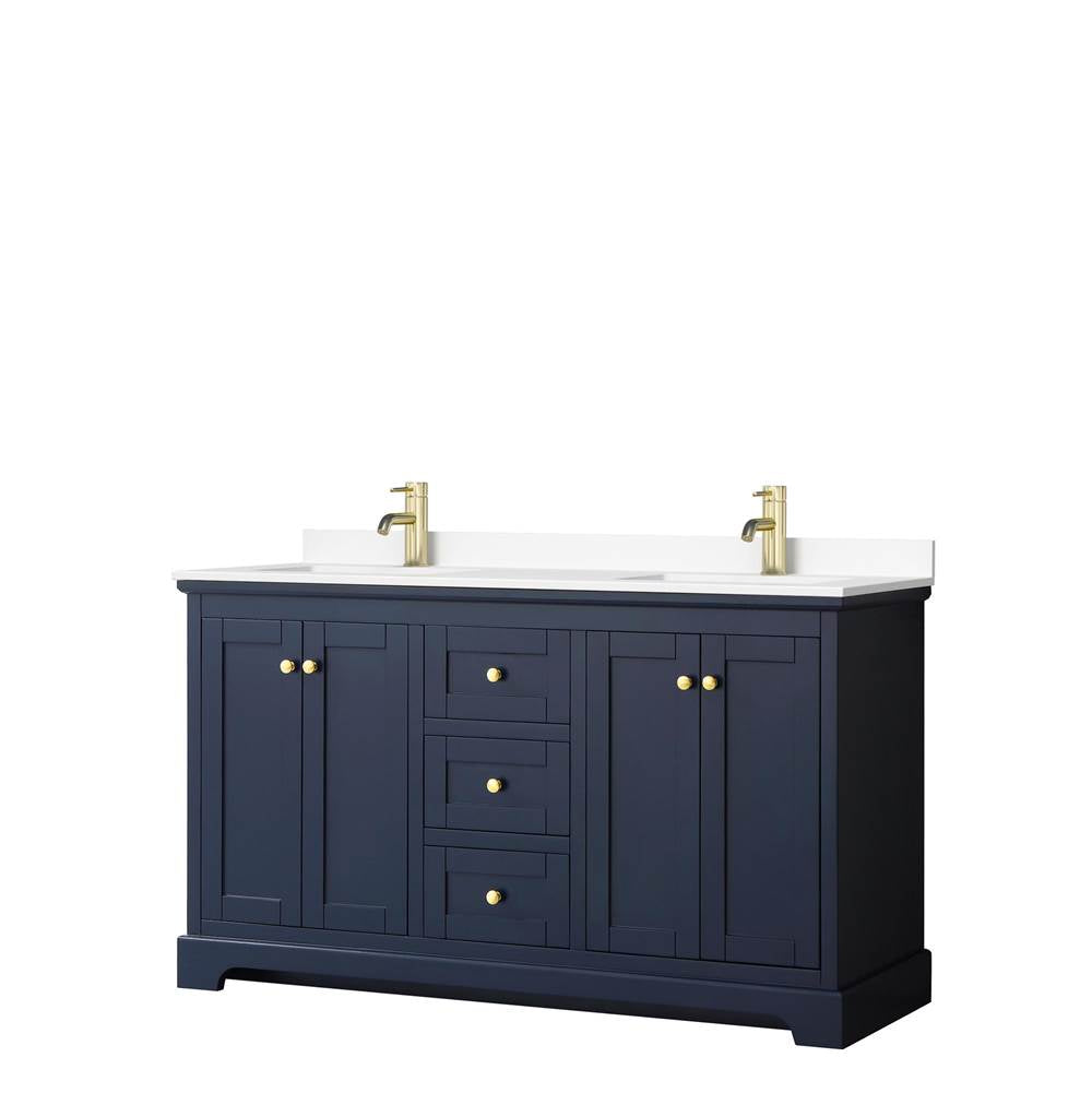 Wyndham Collection - Avery 60 Inch Double Bathroom Vanity in Dark Blue, White Cultured Marble Countertop, Undermount Square Sinks, No Mirror