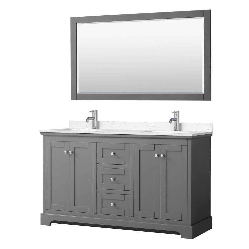 Wyndham Collection - Avery 60 Inch Double Bathroom Vanity in Dark Gray, Carrara Cultured Marble Countertop, Undermount Square Sinks, 58 Inch Mirror
