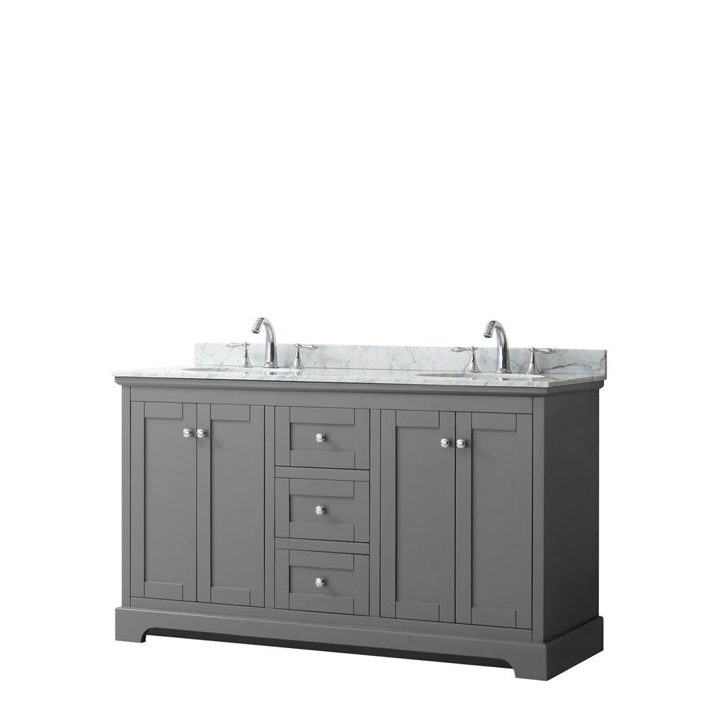 Wyndham Collection - Avery 60 Inch Double Bathroom Vanity in Dark Gray, White Carrara Marble Countertop, Undermount Oval Sinks, and No Mirror - Dark Gray