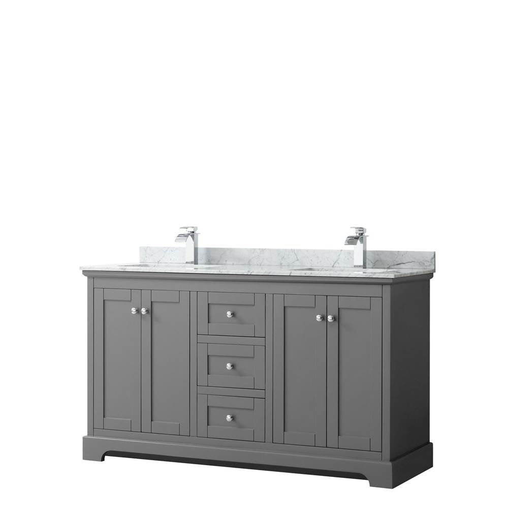 Wyndham Collection - Avery 60 Inch Double Bathroom Vanity in Dark Gray, White Carrara Marble Countertop, Undermount Square Sinks, and No Mirror - Dark Gray