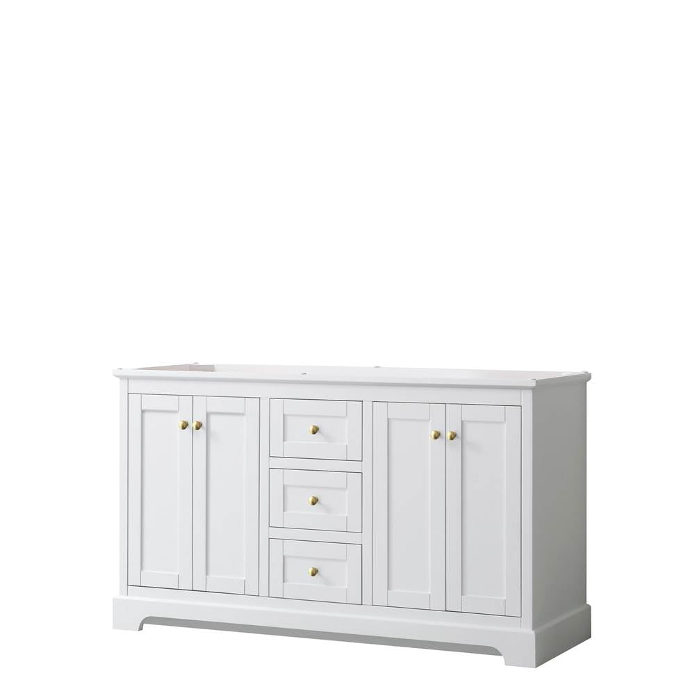 Wyndham Collection - Avery 60 Inch Double Bathroom Vanity in White, No Countertop, No Sinks, Brushed Gold Trim