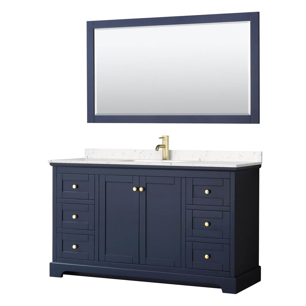 Wyndham Collection - Avery 60 Inch Single Bathroom Vanity in Dark Blue, Carrara Cultured Marble Countertop, Undermount Square Sink, 58 Inch Mirror