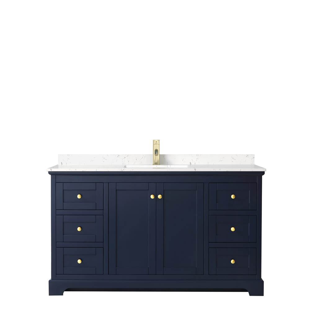 Avery 60 Inch Single Bathroom Vanity in Dark Blue, Carrara Cultured Marble Countertop, Undermount Square Sink, No Mirror