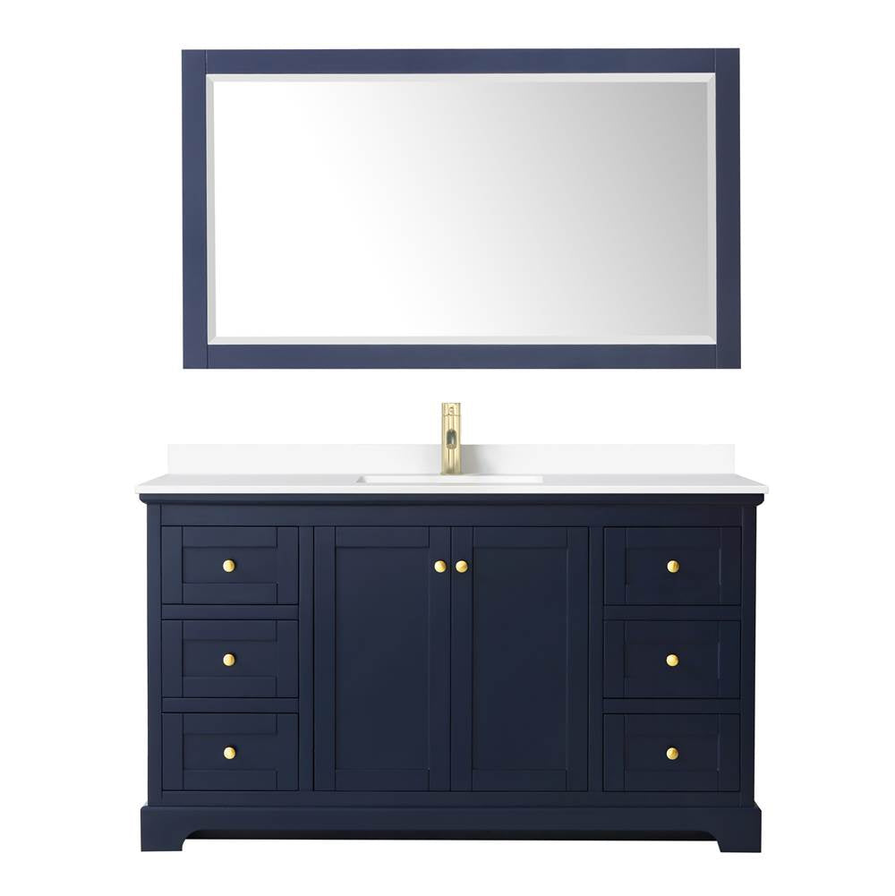 Avery 60 Inch Single Bathroom Vanity in Dark Blue, White Cultured Marble Countertop, Undermount Square Sink, 58 Inch Mirror