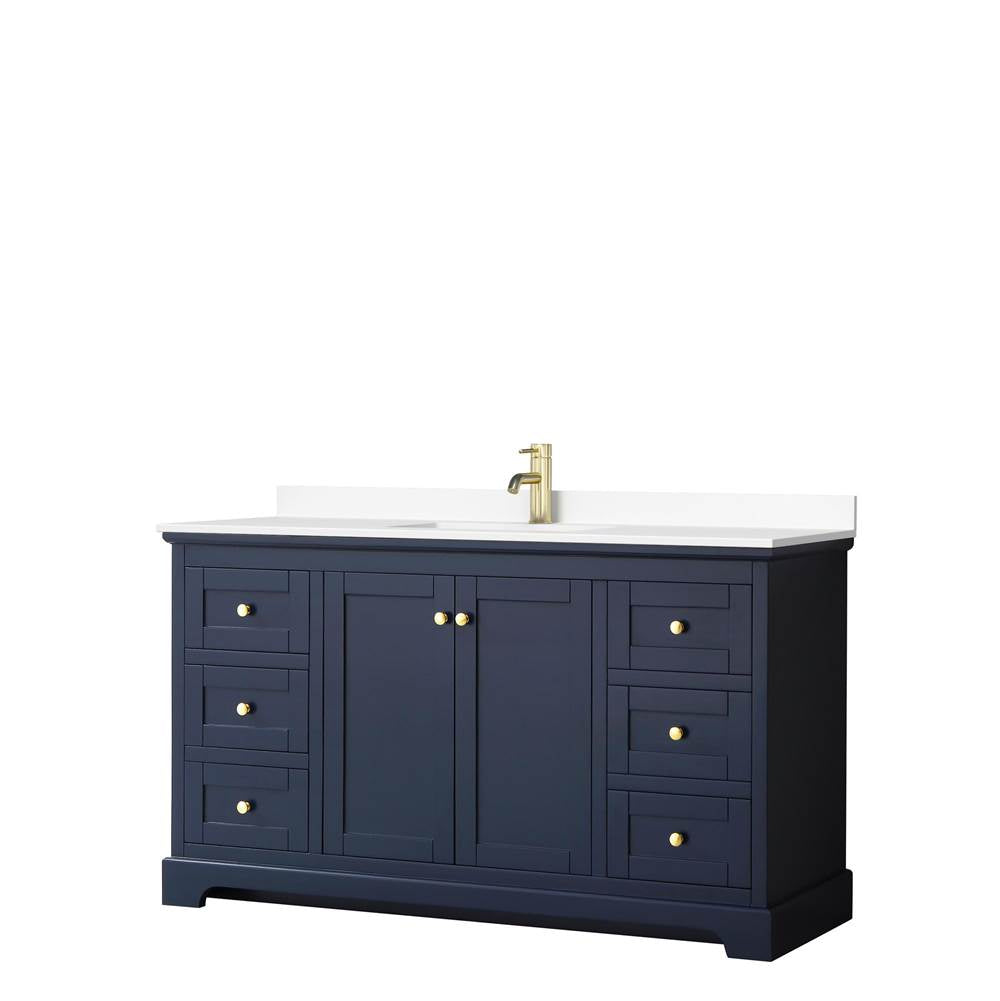 Wyndham Collection - Avery 60 Inch Single Bathroom Vanity in Dark Blue, White Cultured Marble Countertop, Undermount Square Sink, No Mirror