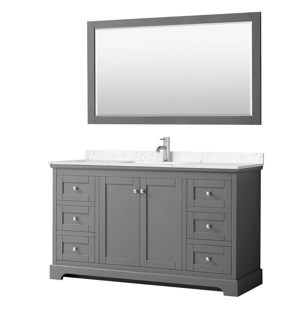Wyndham Collection - Avery 60 Inch Single Bathroom Vanity in Dark Gray, Carrara Cultured Marble Countertop, Undermount Square Sink, 58 Inch Mirror
