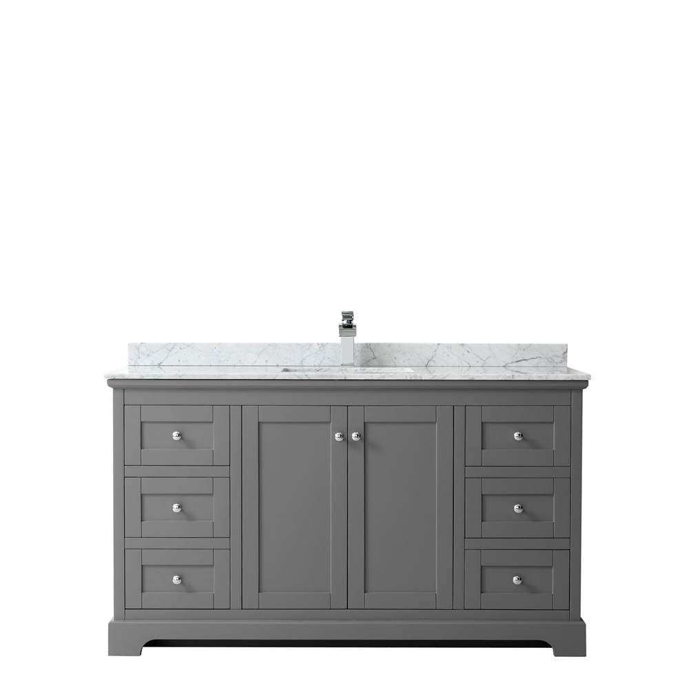 Avery 60 Inch Single Bathroom Vanity in Dark Blue, White Carrara Marble Countertop, Undermount Square Sink, and No Mirror