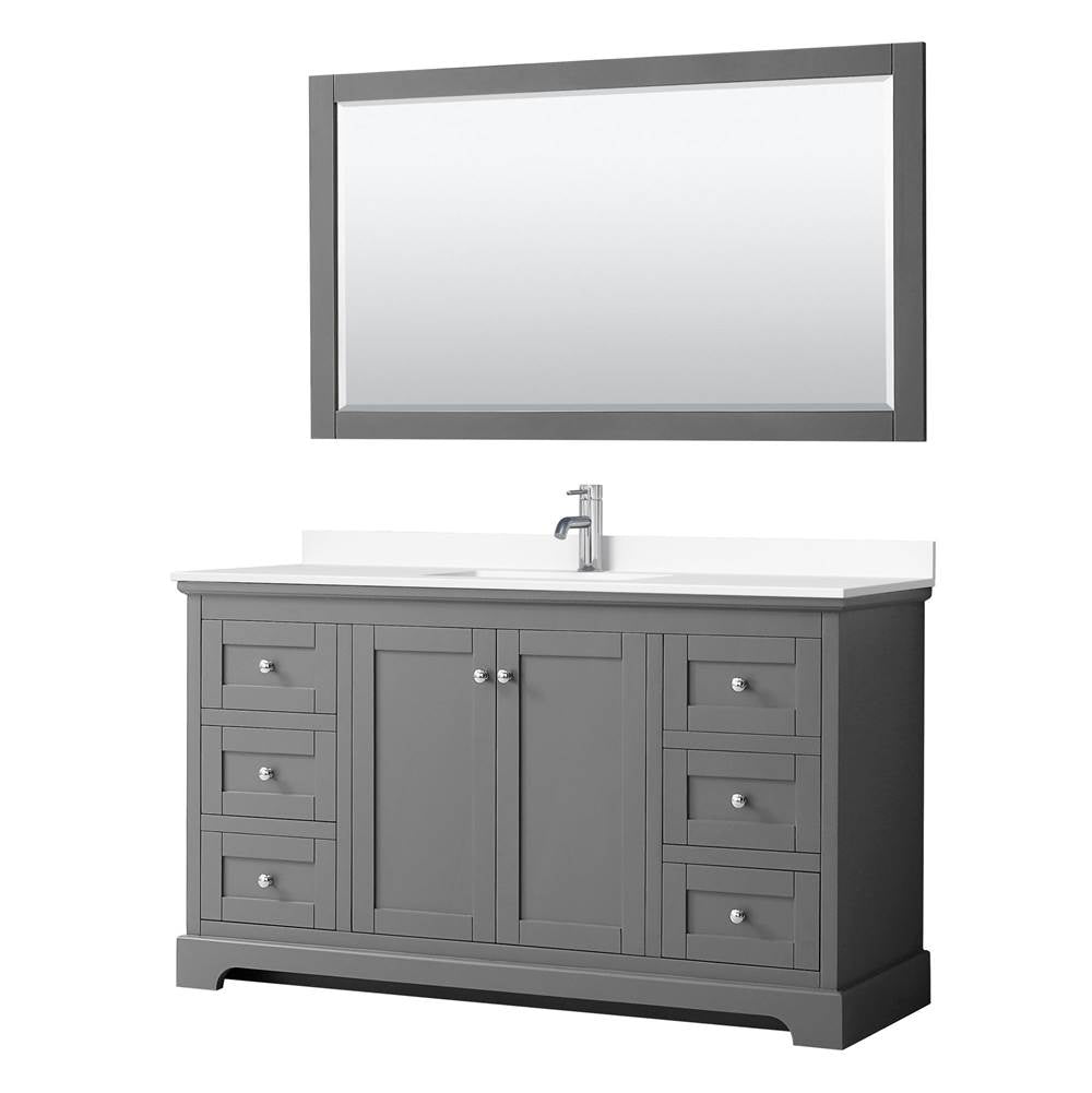 Wyndham Collection - Avery 60 Inch Single Bathroom Vanity in Dark Gray, White Cultured Marble Countertop, Undermount Square Sink, 58 Inch Mirror