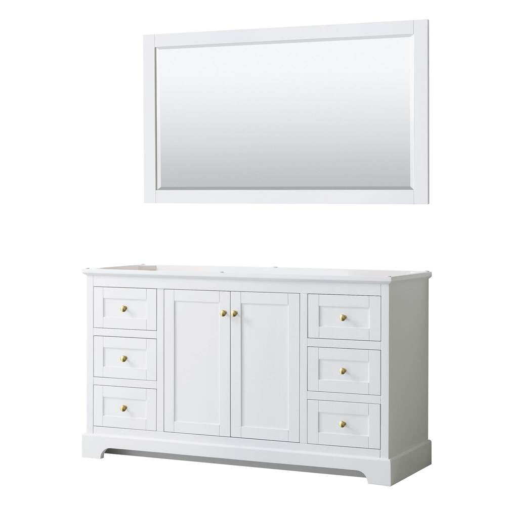 Wyndham Collection - Avery 60 Inch Single Bathroom Vanity in White, No Countertop, No Sink, 58 Inch Mirror, Brushed Gold Trim