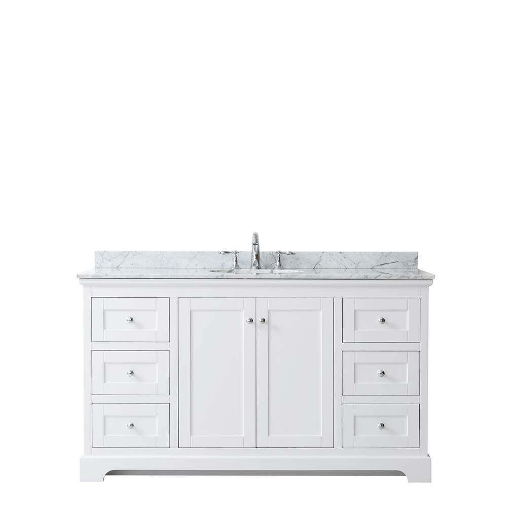Avery 60 Inch Single Bathroom Vanity in Dark Blue, White Carrara Marble Countertop, Undermount Oval Sink, and No Mirror