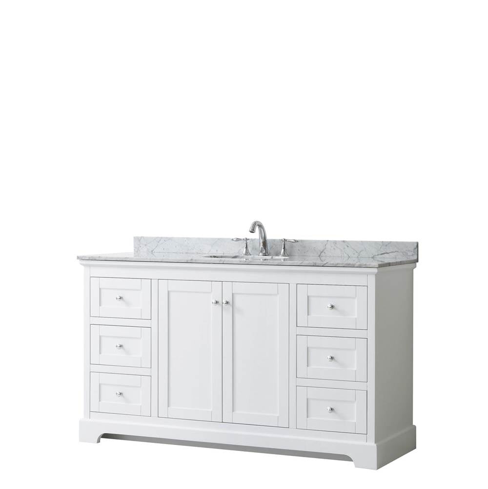 Wyndham Collection - Avery 60 Inch Single Bathroom Vanity in White, White Carrara Marble Countertop, Undermount Oval Sink, and No Mirror - White