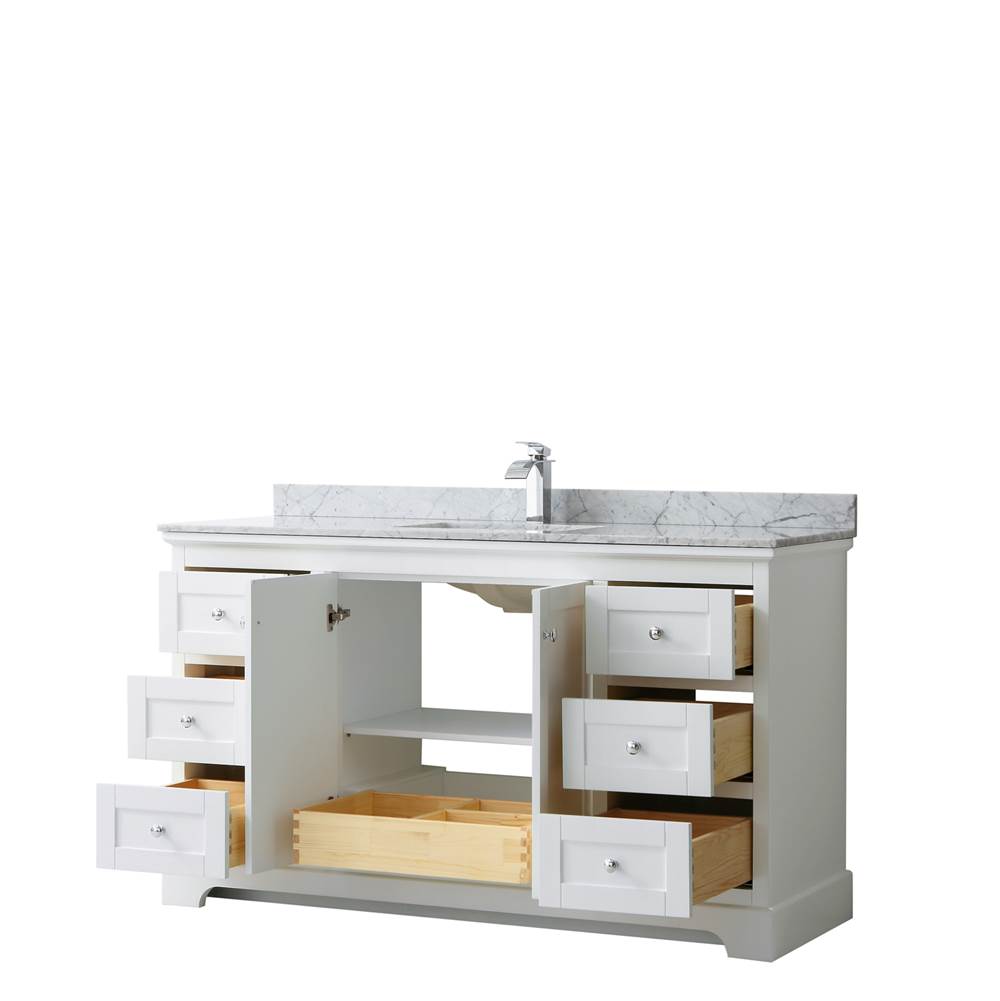 Avery 60 Inch Single Bathroom Vanity in Dark Blue, White Carrara Marble Countertop, Undermount Square Sink, and No Mirror