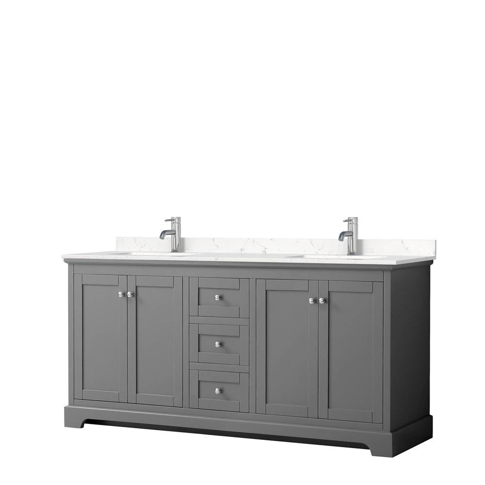 Wyndham Collection - Avery 72 Inch Double Bathroom Vanity in Dark Gray, Carrara Cultured Marble Countertop, Undermount Square Sinks, No Mirror