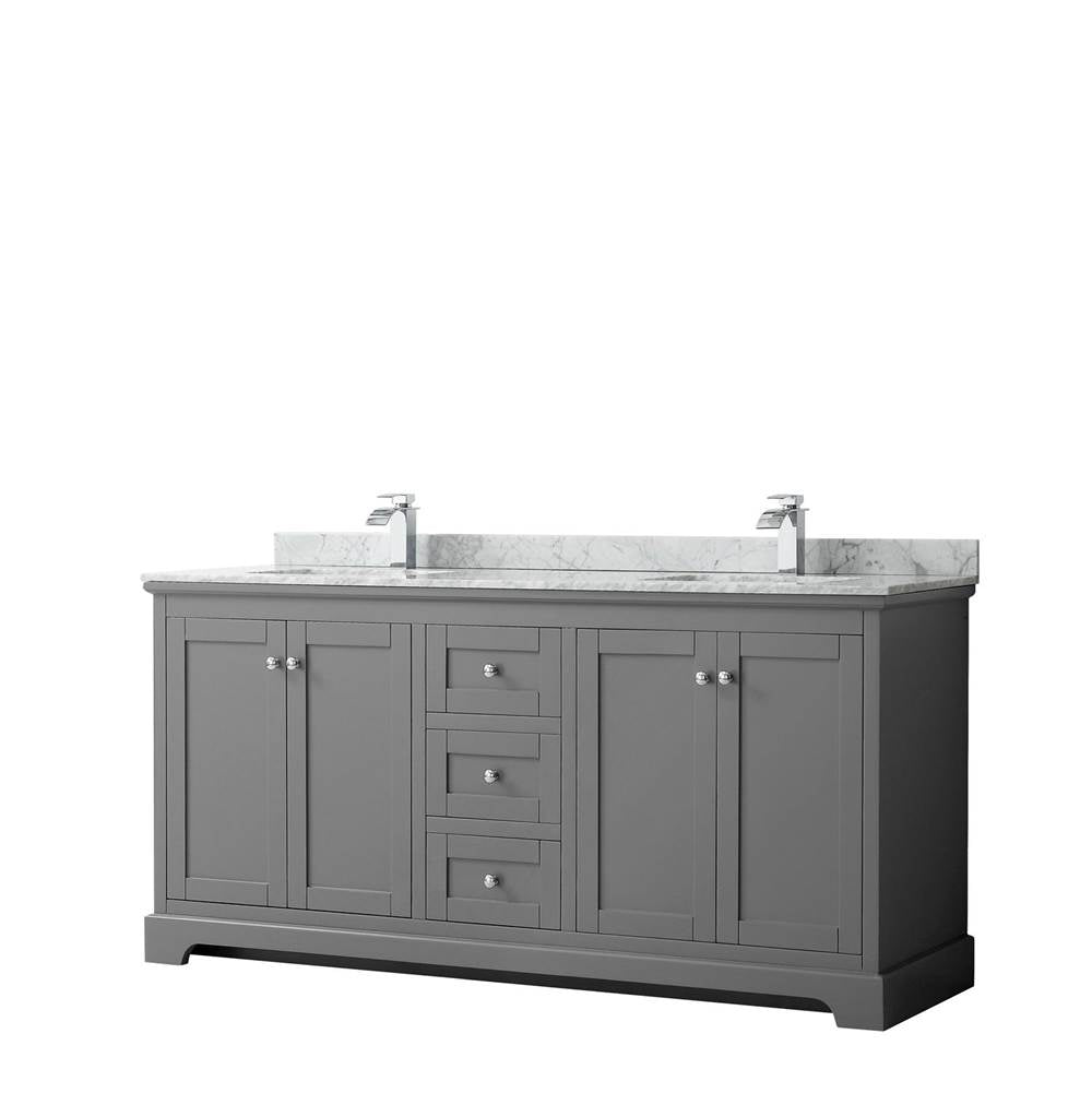 Wyndham Collection - Avery 72 Inch Double Bathroom Vanity in Dark Gray, White Carrara Marble Countertop, Undermount Square Sinks, and No Mirror - Dark Gray