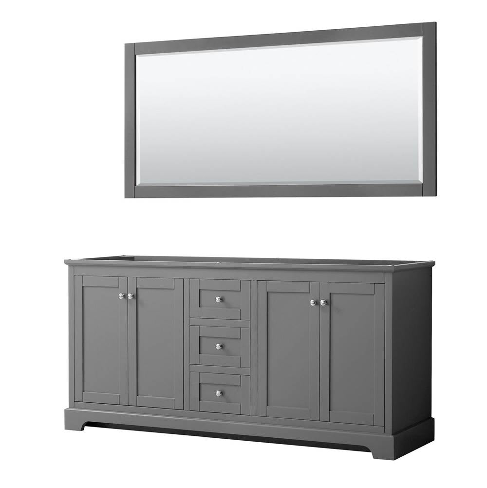 Wyndham Collection - Avery 72 Inch Double Bathroom Vanity in Dark Gray, No Countertop, No Sinks, and 70 Inch Mirror - Dark Gray