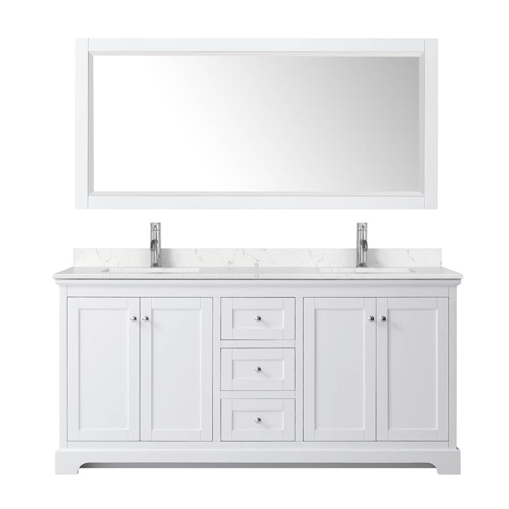 Avery 72 Inch Double Bathroom Vanity in White, Carrara Cultured Marble Countertop, Undermount Square Sinks, No Mirror